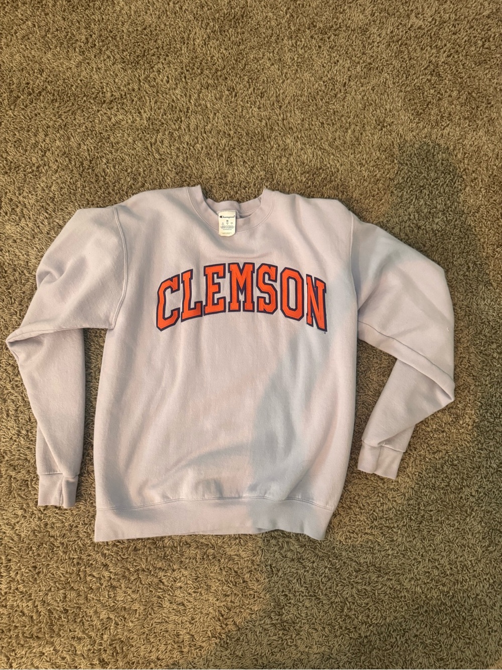 Clemson Crewneck Sweatshirt - Light Lavender with Orange Lettering